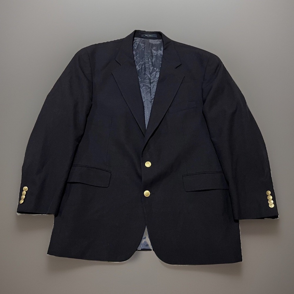 Vtg Chaps Ralph Lauren Mens Navy Gold Classic Single-Breasted Nautical Blazer 44